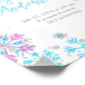 紫と青の雪片ベビー誕生統計 ポスター (角)