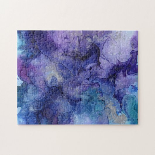 紫と青の霜降り水の色モノグラムの ジグソーパズル (横)