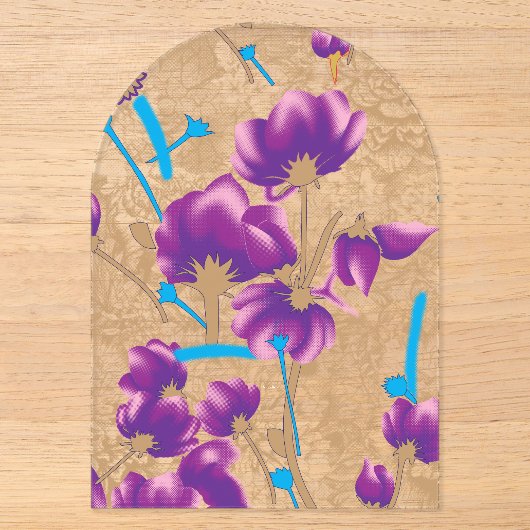 紫と青の鮮やかな花柄 アクリル招待状 (正面)