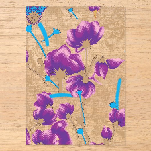 紫と青の鮮やかな花柄 アクリル招待状 (正面)