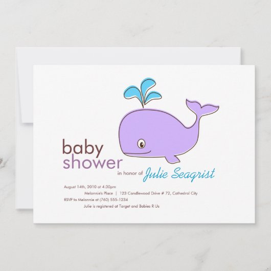 紫と青の鯨のベビーシャワー招待状 招待状 (正面)