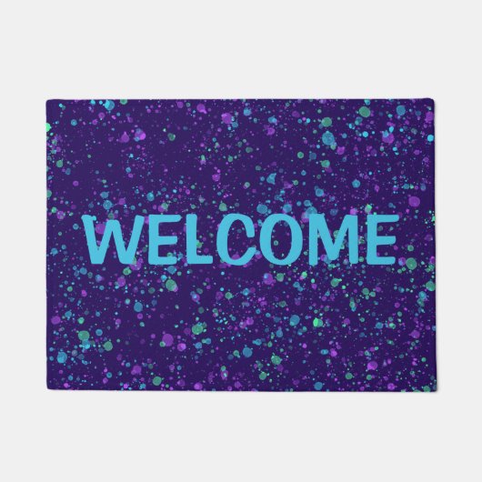 紫と青の（ばちゃばちゃ）跳ねるウェルカムドアマット ドアマット (正面)