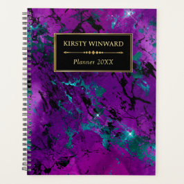 紫と青エレガントの銀河系大理石モノグラム プランナー手帳