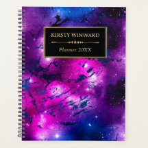 紫と青エレガントの銀河系大理石モノグラム