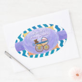 紫と青シェブロンのカスタム赤ちゃんシャワー 楕円形シール (封筒)