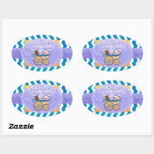 紫と青シェブロンのカスタム赤ちゃんシャワー 楕円形シール (シート)