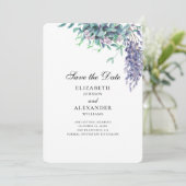 紫と青緑のウェディング。花のデザインの結婚式のご案内 招待状 (スタンド正面)