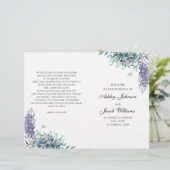 紫と青緑の花。 折り畳まれた結婚式のプログラム (スタンド正面)