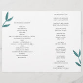 紫と青緑の花。 折り畳まれた結婚式のプログラム (裏面)