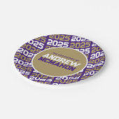 紫と青銅の金ゴールドパーソナライズされた卒業 ペーパープレート (アングル)