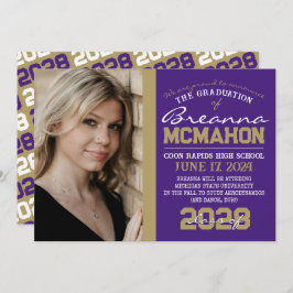 紫と青銅の金ゴールド卒業写真のお知らせ 招待状