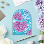 紫と鮮やかタークを使った織物デザイン アクリル招待状 (インサイチュ (ウェディング))