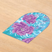 紫と鮮やかタークを使った織物デザイン アクリル招待状 (レイダウン)