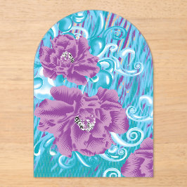 紫と鮮やかタークを使った織物デザイン アクリル招待状