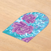 紫と鮮やかタークを使った織物デザイン アクリル招待状 (レイダウン)