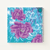 紫と鮮やかタークを使った織物デザイン ノートブック (裏面)