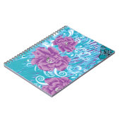 紫と鮮やかタークを使った織物デザイン ノートブック (左側)