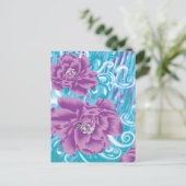 紫と鮮やかタークを使った織物デザイン ポストカード (スタンド正面)