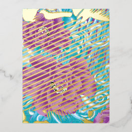 紫と鮮やかタークを使った織物デザイン 箔シーズンポストカード