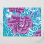 紫と鮮やかタークを使った織物デザイン 箔シーズンポストカード (裏面)