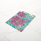 紫と鮮やかタークを使った織物デザイン 箔シーズンポストカード (回転した状態)