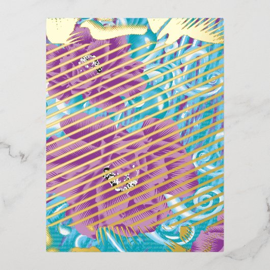 紫と鮮やかタークを使った織物デザイン 箔シーズンポストカード (正面)