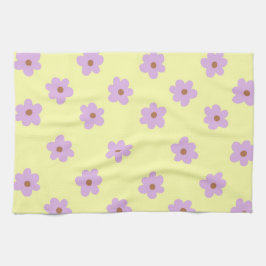 紫と黄お洒落色のフローラレトロ陽気 キッチンタオル