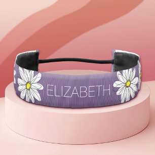 紫と黄のお洒落デイジーカスタム文字 アスレチックヘッドバンド