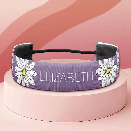 紫と黄のお洒落デイジーカスタム文字 アスレチックヘッドバンド