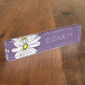 紫と黄のお洒落デイジーカスタム文字 デスクネームプレート (側面)