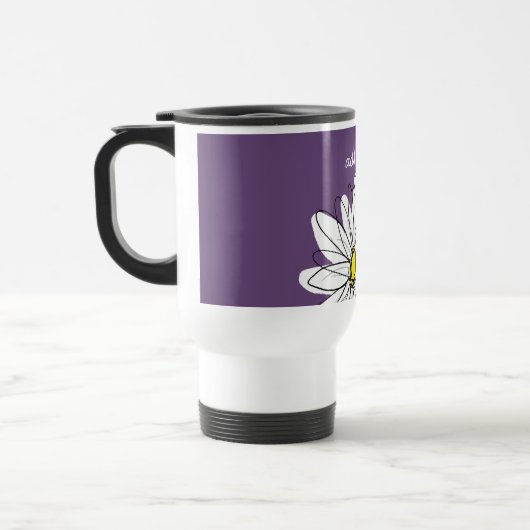 紫と黄のお洒落デイジーカスタム文字 トラベルマグ (左)