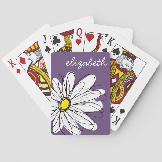紫と黄のお洒落デイジーカスタム文字 トランプ (裏面)