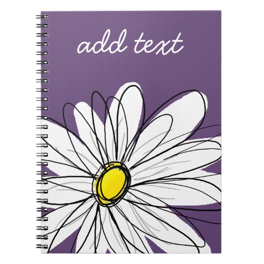紫と黄のお洒落デイジーカスタム文字 ノートブック (正面)