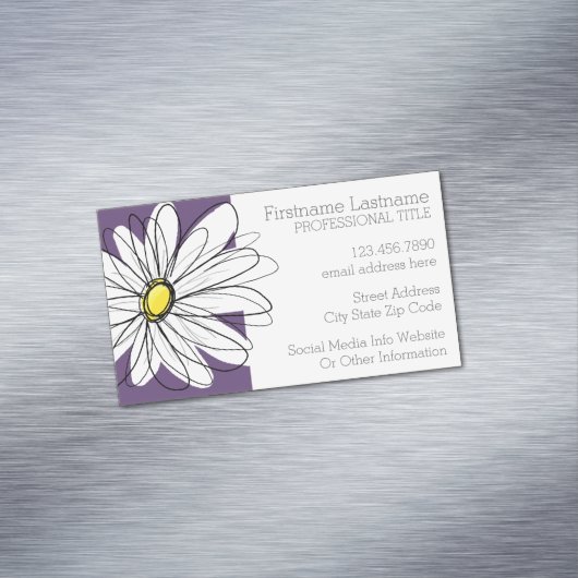 紫と黄のお洒落デイジーカスタム文字 マグネット名刺 (インサイチュ)