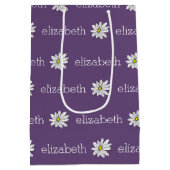 紫と黄のお洒落デイジーカスタム文字 ミディアムペーパーバッグ (裏面)