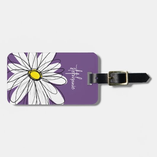 紫と黄のお洒落デイジーカスタム文字 ラゲッジタグ (正面横)