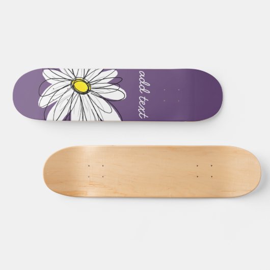 紫と黄のお洒落デイジー・スクリプト文字 スケートボード (横)