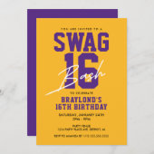 紫と黄のスワッグ16誕生日 招待状 (正面/裏面)