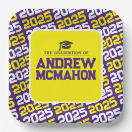 紫と黄のパーソナライズされた卒業 ペーパープレート