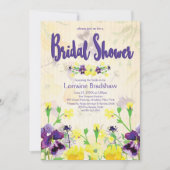 紫と黄のフローラブライダルシャワー招待状 招待状 (正面)