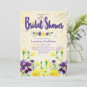 紫と黄のフローラブライダルシャワー招待状 招待状 (スタンド正面)