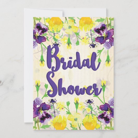紫と黄のフローラブライダルシャワー招待状 招待状 (裏面)