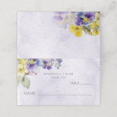 紫と黄のフローラモダンの折り結婚曲げ プレイスカード (外部開封)