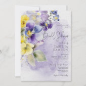 紫と黄のフローラモダンブライダルシャワー 招待状 (正面)