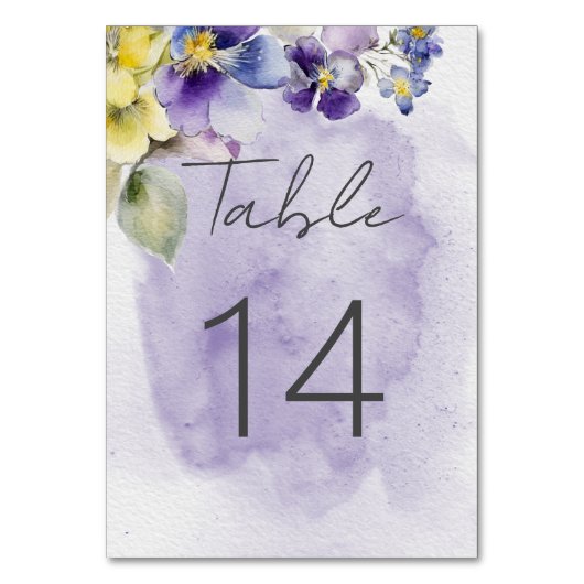 紫と黄のフローラモダン結婚の テーブルナンバー (裏面)