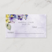 紫と黄のフローラモダン結婚の プレイスカード (正面)