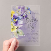 紫と黄のフローラモダン誕生日 アクリル招待状 (インサイチュ (ポータブル))