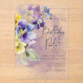 紫と黄のフローラモダン誕生日 アクリル招待状 (正面)