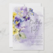 紫と黄のフローラモダン誕生日 招待状 (正面)