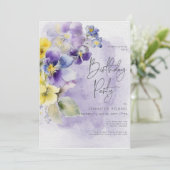 紫と黄のフローラモダン誕生日 招待状 (スタンド正面)